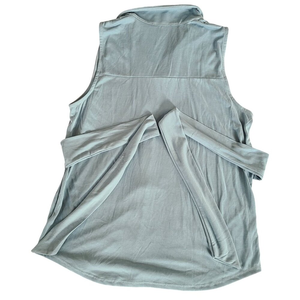Green Envelope Sleeveless Blue Button-Up Top With Back Tie Super Soft Modal Top - Picture 2 of 8